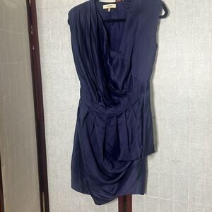 Whyred Womens Pleated Sleeveless Surplice Mini Dress Navy‎ Blue Size 38